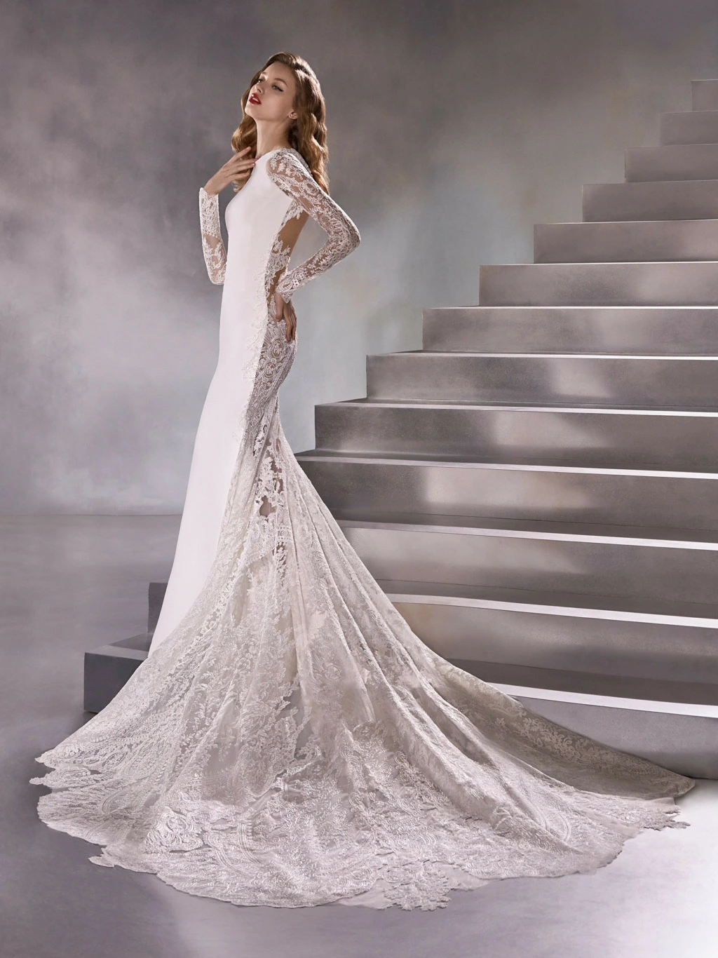 pronovias-long-sleeve-high-neck-sheath-wedding-dress-with-lace-back-34160515