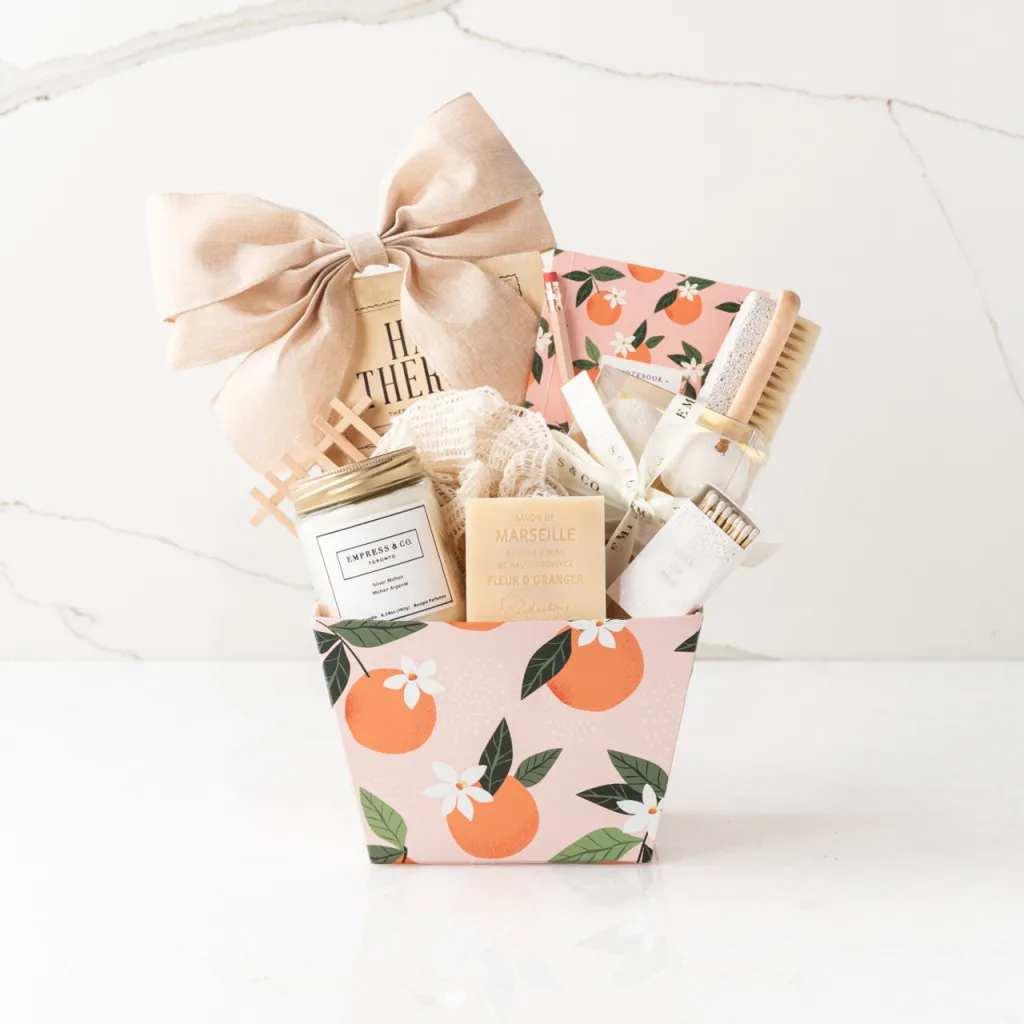 citrus-themed-unique-small-gift-basket-ideas-with-comfort-spa-essentials