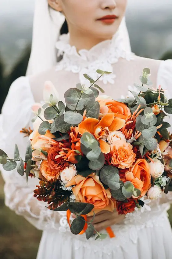 Bridal bouquet with Orange Roses