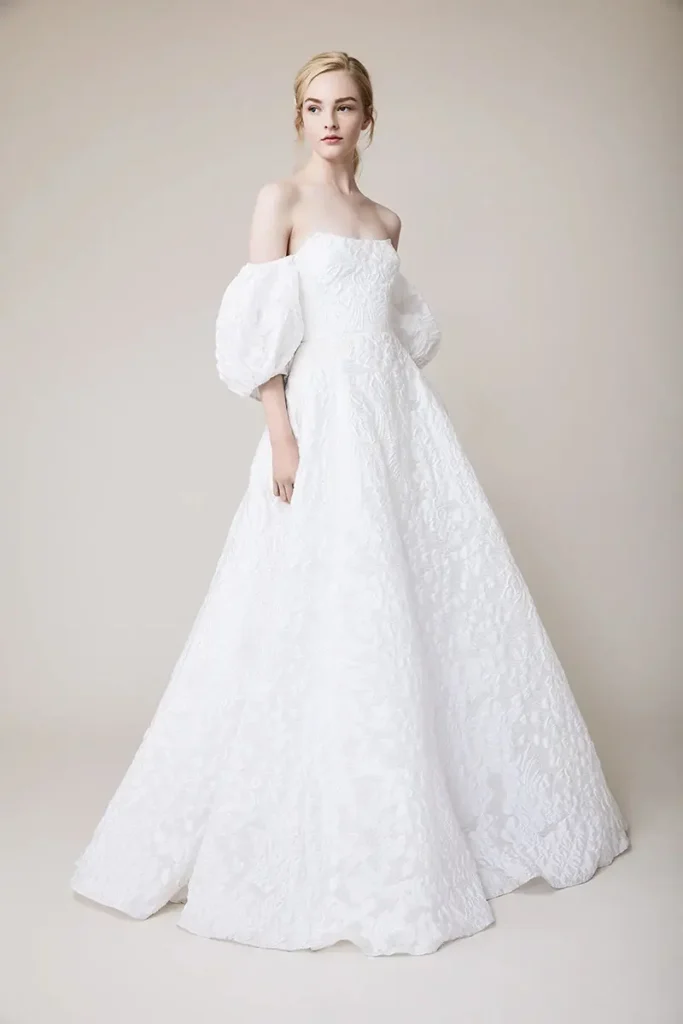 112584-textured-fabric-puff-sleeve-wedding-dress