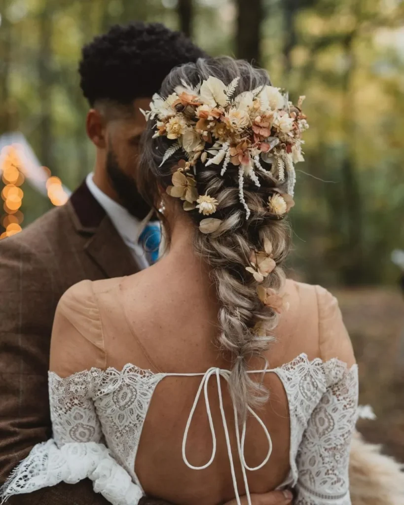 elegant-boho-best-braided-wedding-hair-with-floral-accessories