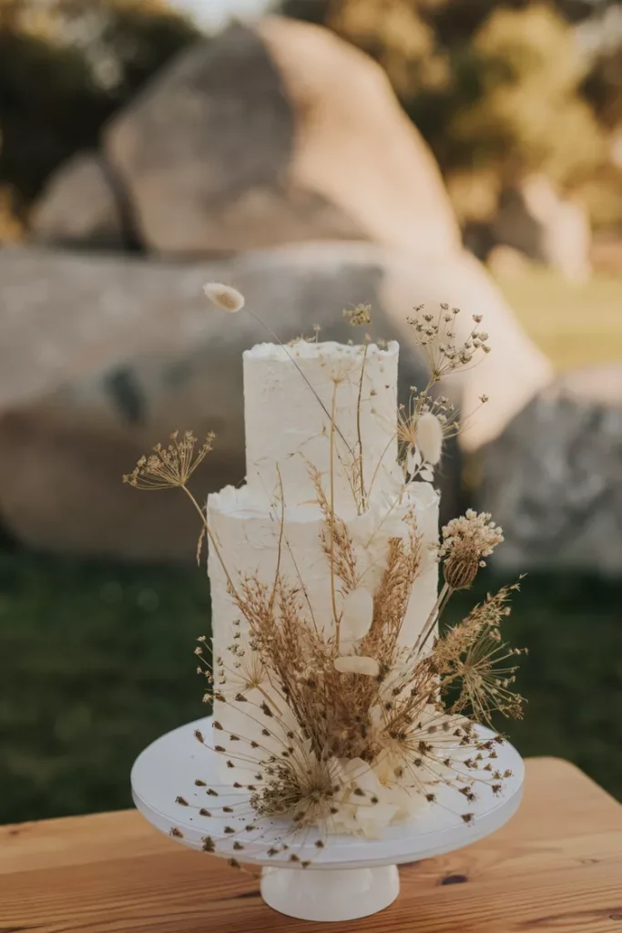 کیک عروسی مدرن بوهمی با چمن